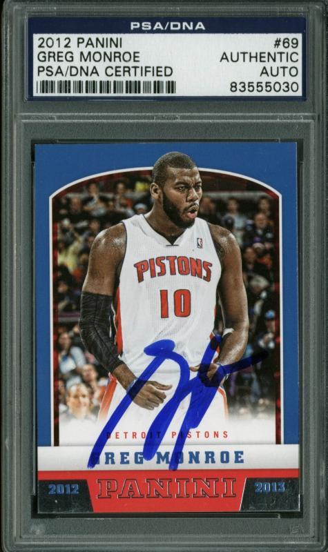 Pistons Greg Monroe Authentic Signed Card 2012 Panini #69 PSA/DNA Slabbed 1
