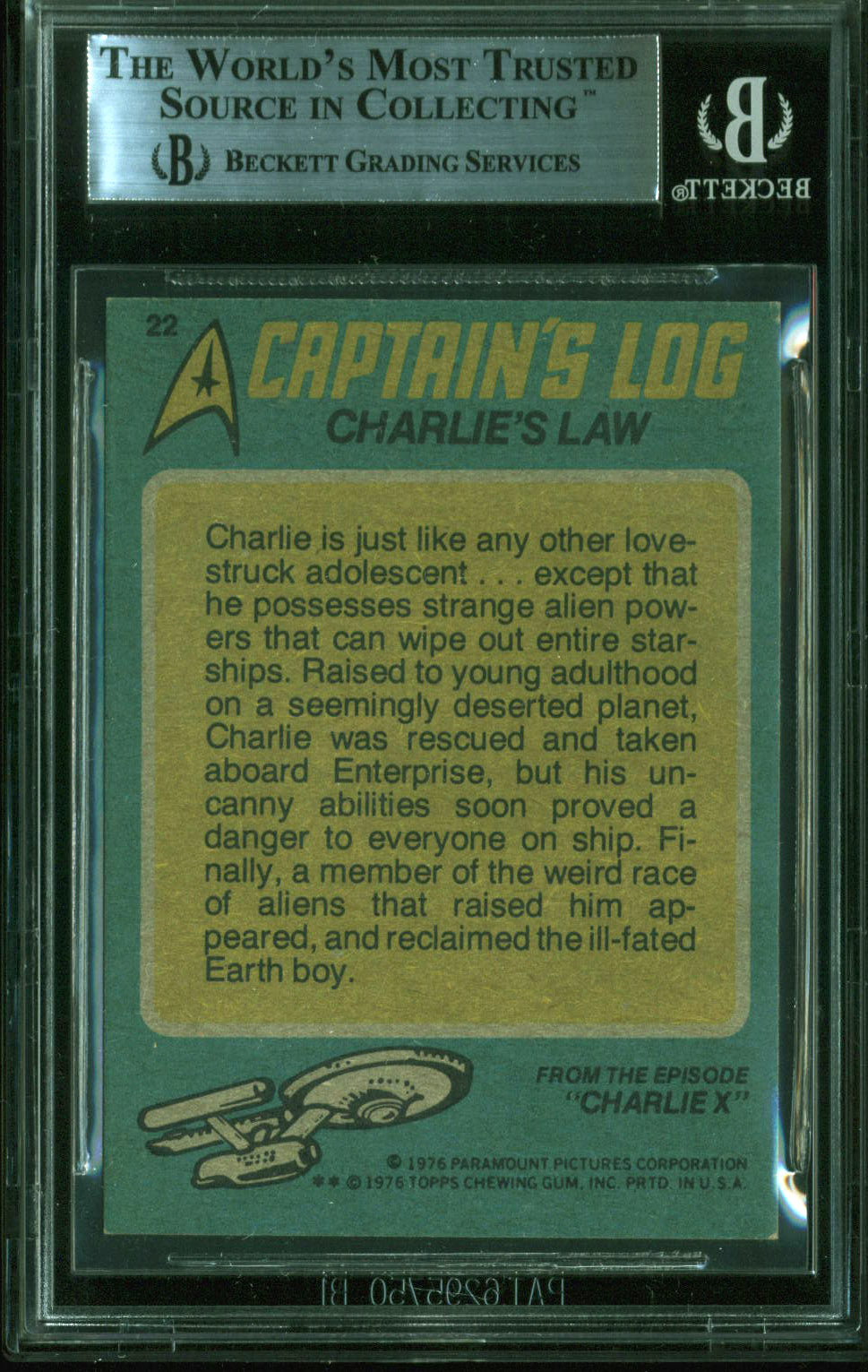 William Shatner Signed 1976 Star Trek #22 Charlie's Law Auto Card BAS Slabbed