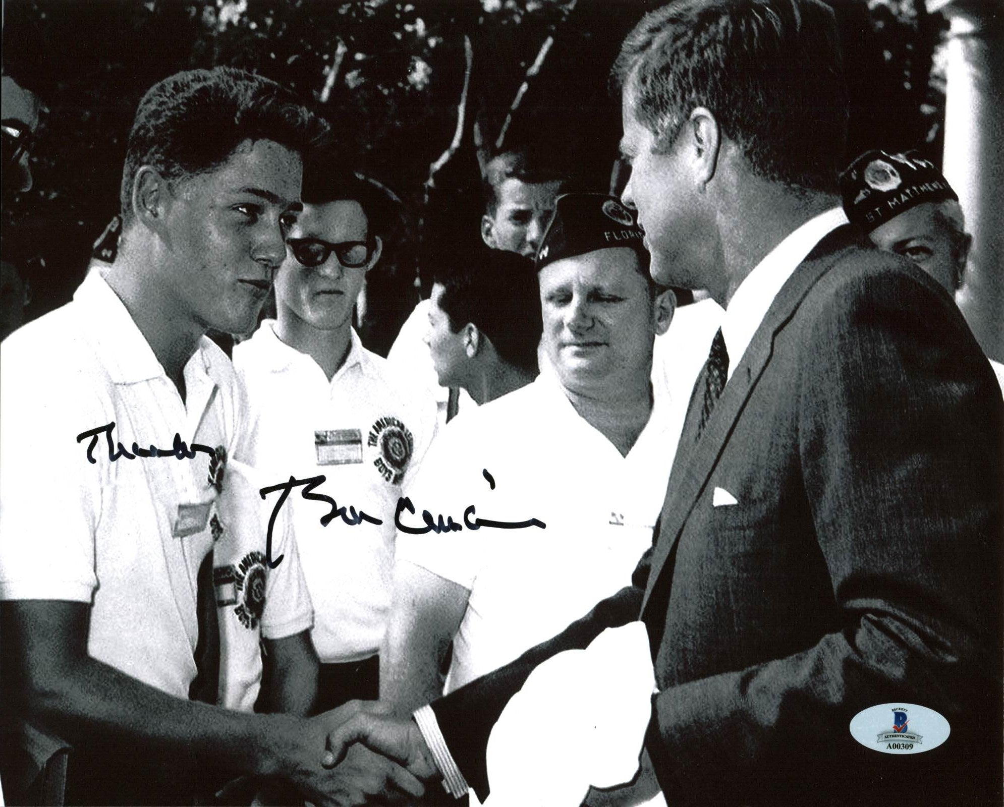 Bill Clinton "Thanks" Authentic Signed B&W 8X10 Photo Meeting JFK BAS #A00309