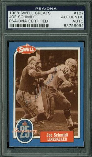 Lions Joe Schmidt Signed Card 1988 Swell Greats #107 PSA/DNA Slabbed #83756094