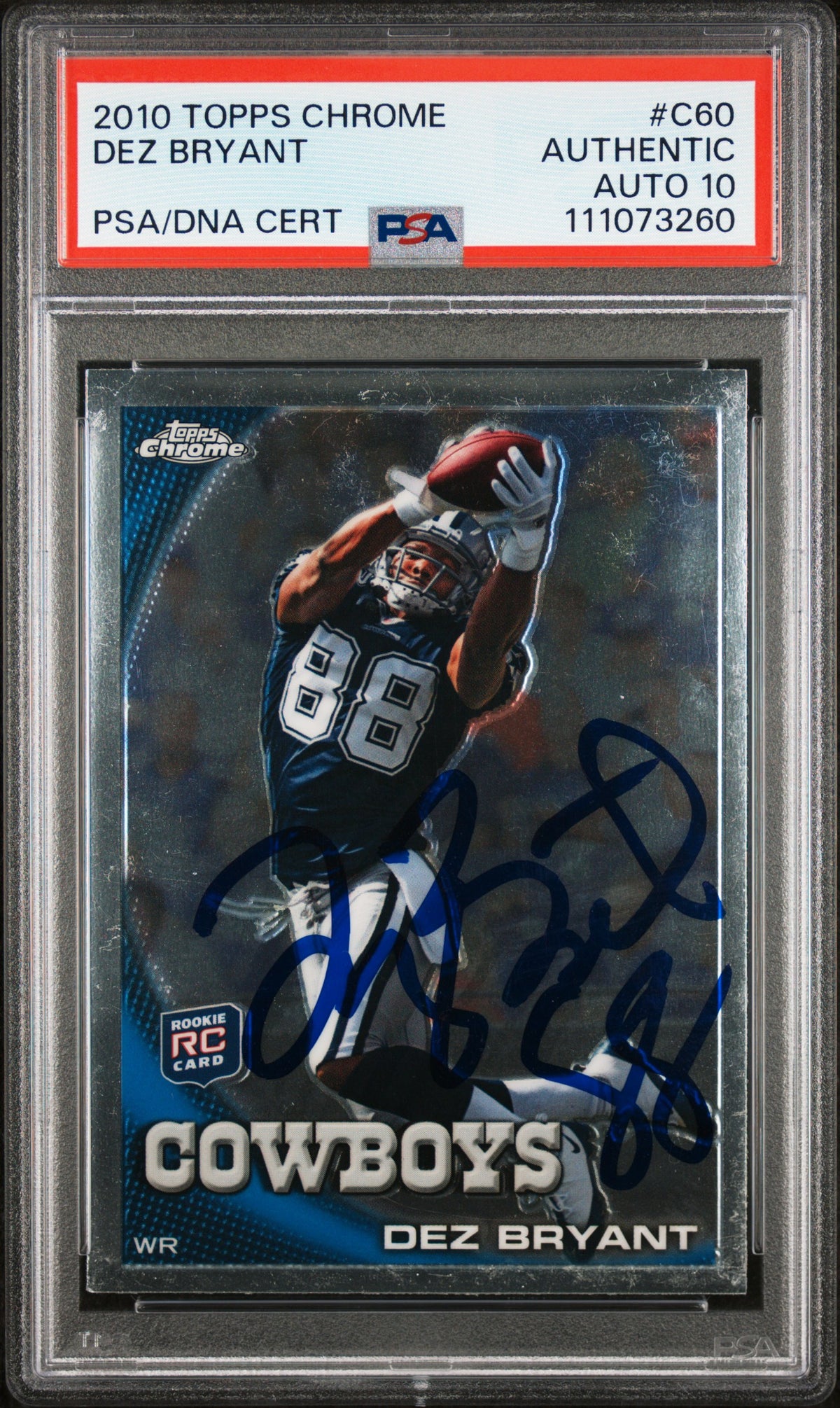 Cowboys Dez Bryant Signed 2010 Topps Chrome #C60 Rookie Card Auto 10! PSA Slab