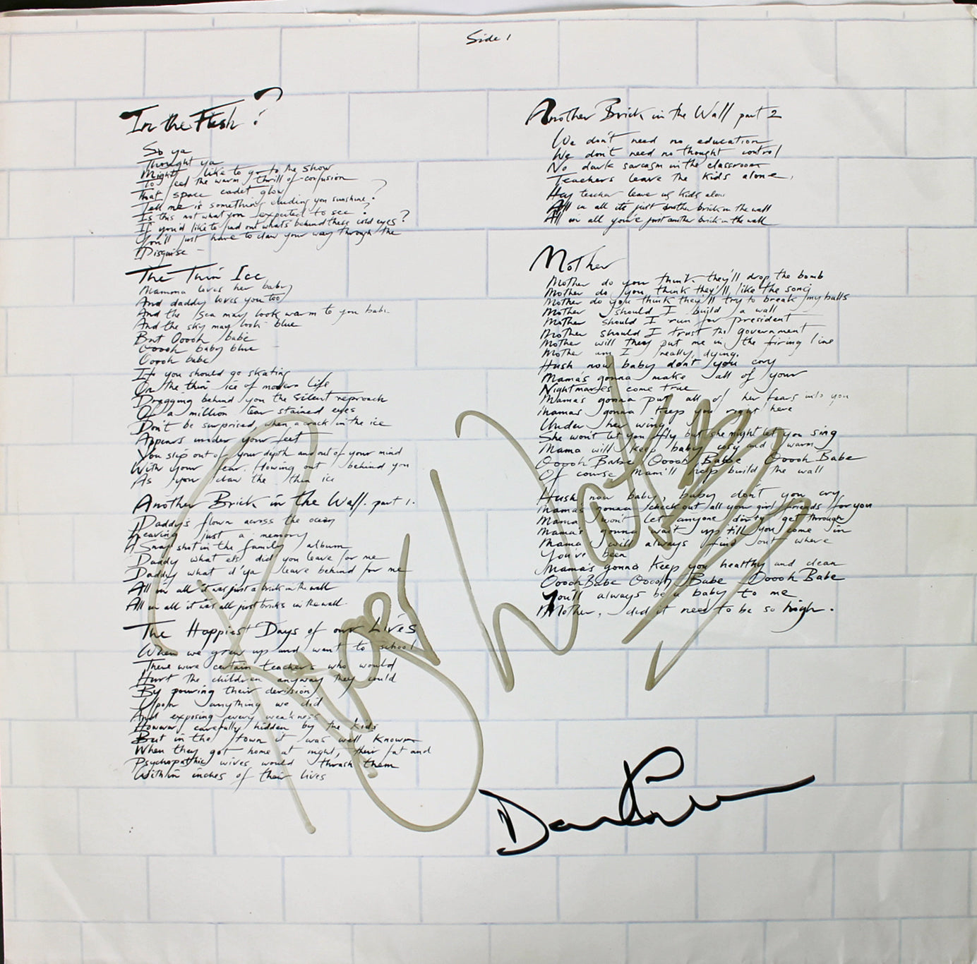 Roger Waters & David Gilmour Pink Floyd Signed The Wall Album Sleeve BAS #A02050