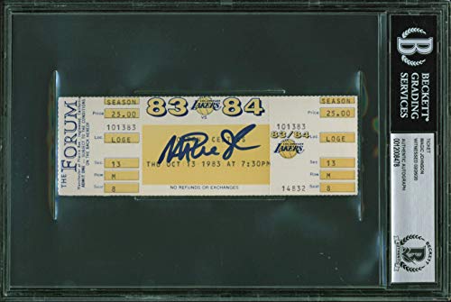 Lakers Magic Johnson Signed 2x6 10/13/83 Vs. Celtics Ticket Stub BAS Slabbed 2