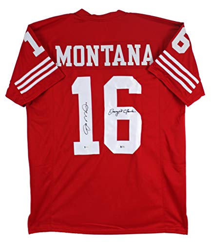 49ers Joe Montana & Dwight Clark Authentic Signed Red Jersey BAS Witnessed