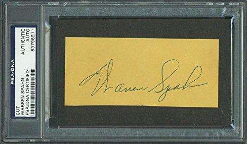 Braves Warren Spahn Authentic Signed 2x4.5 Cut Autograph PSA/DNA Slabbed