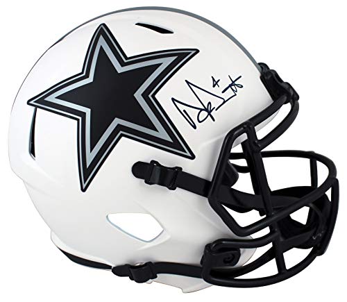 Cowboys Dak Prescott Signed Lunar Full Size Speed Rep Helmet BAS Witnessed