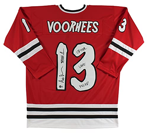 Ari Lehman "Crystal Lake Killer" Signed Red Jason Voorhees Hockey Jersey BAS Wit