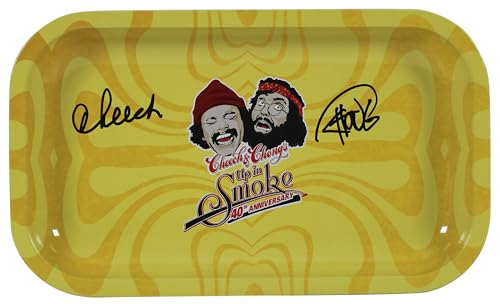 Cheech Marin & Tommy Chong Up In Smoke Signed Yellow Rolling Tray BAS Witnessed
