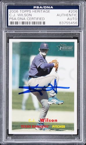 Rangers C.J. Wilson Authentic Signed Card 2006 Topps Heritage #206 PSA Slabbed