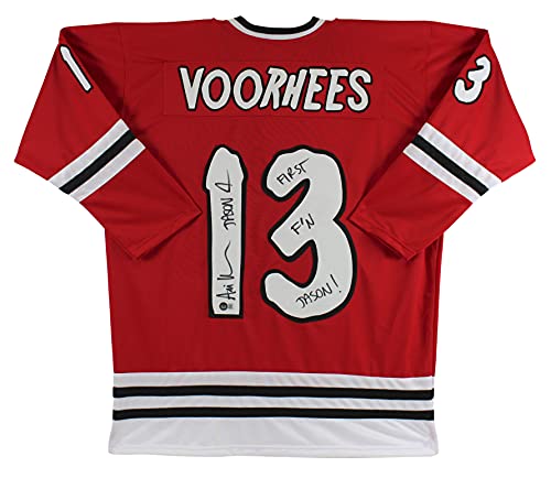 Ari Lehman First F'N Jason Signed Red Jason Voorhees Hockey Jersey BAS #WM00835