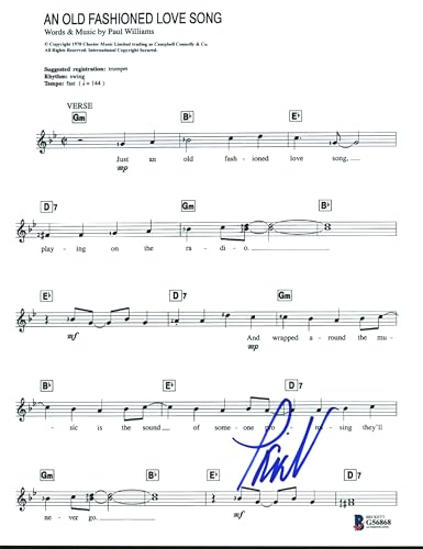 Paul Williams An Old Fashioned Love Song Signed 8x10 Music Sheet BAS #G56868