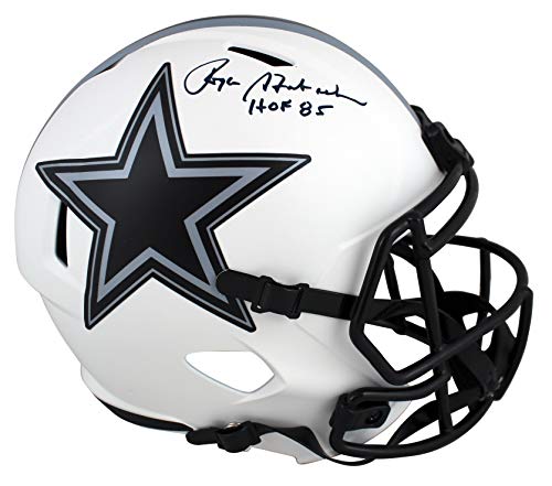 Cowboys Roger Staubach HOF 85 Signed Lunar Full Size Speed Rep Helmet BAS Wit