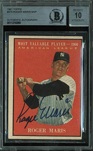 Yankees Roger Maris Signed 1961 Topps #478 Card Auto Grade 10! BAS Slabbed & JSA
