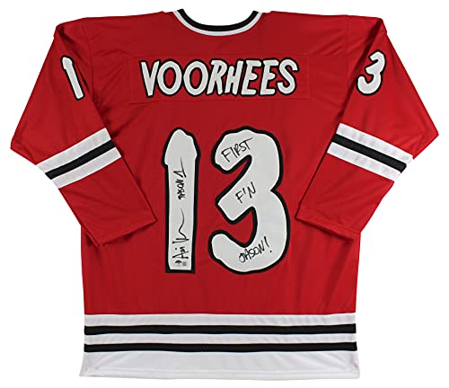 Ari Lehman First F'N Jason Signed Red Jason Voorhees Hockey Jersey BAS #WM00842