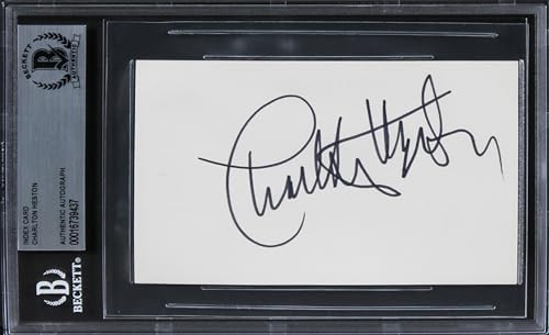 Charlton Heston Ben-Hur Authentic Signed 3x5 Index Card BAS Slabbed 1