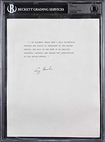 George H.W. Bush Authentic Signed 8.5x11 Oath Of Office Sheet BAS Slabbed
