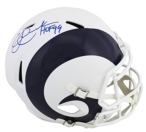 Rams Eric Dickerson HOF 99 Signed Flat White Full Size Speed Rep Helmet BAS Wit