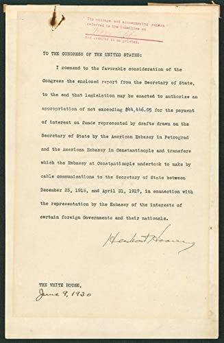 Herbert Hoover Signed 8x12.25 1930 Request To Congress Document BAS #AB14564