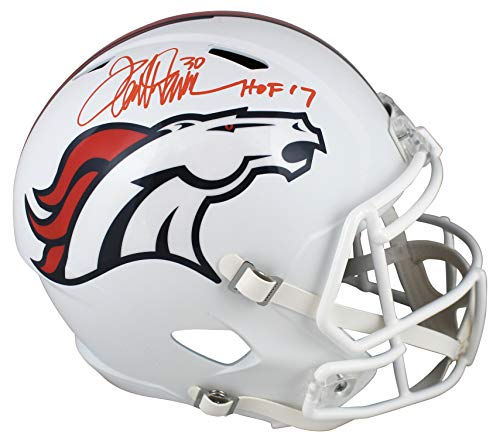 Broncos Terrell Davis "HOF 17" Signed Flat White Full Size Speed Rep Helmet BAS