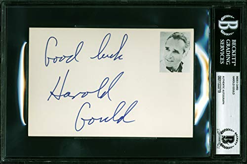 Harold Gould Golden Girls "Good Luck" Authentic Signed 4x6 Index Card BAS Slab