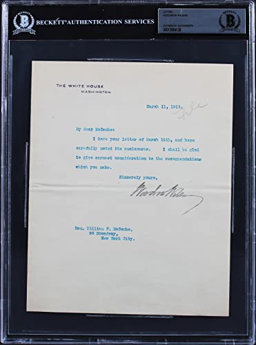 Woodrow Wilson Signed 7x8.75 1913 Letter On White House Letterhead BAS Slab 6