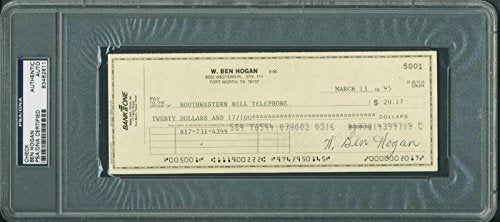 Ben Hogan Golf Authentic Signed 3X8.25 March 13, 1995 Check PSA/DNA Slabbed
