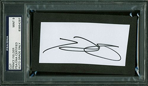 Rangers Prince Fielder Signed 2x4.25 Cuto Auto Graded Mint 9! PSA/DNA Slabbed