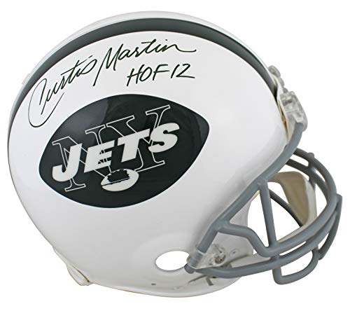 Jets Curtis Martin HOF 12 Signed White 65-77 TB Full Size Proline Helmet PSA Itp