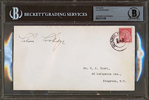 Calvin Coolidge Signed 4x7.25 Envelope Postmarked July 4, 1930 BAS Slabbed