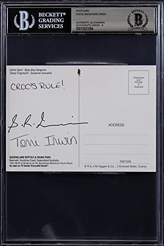 Steve Irwin & Terri Irwin Authentic Signed 4x5.5 Postcard Auto 9! BAS Slabbed