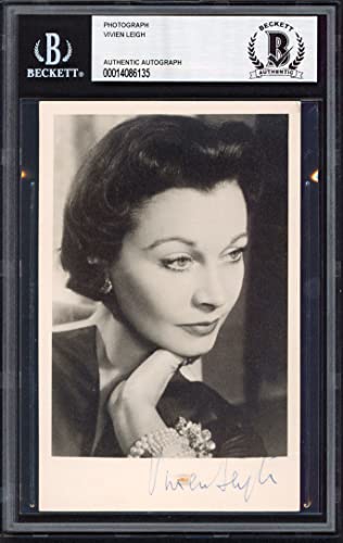 Vivien Leigh Gone with the Wind Signed Black & White 3.5x5.5 Photo BAS Slabbed