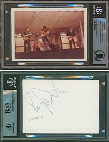 The Who (4) Moon, Townshend, Daltrey, Entwistle Signed 3.5x5 Photo BAS Slabbed