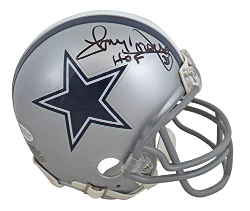 Cowboys Tony Dorsett "HOF" Signed Silver Rep Mini Helmet BAS Witnessed #WE12274