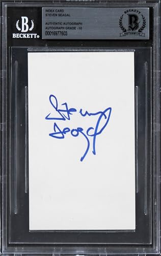 Steven Seagal Under Siege Signed 3x5 Index Card Auto Graded 10! BAS Slabbed