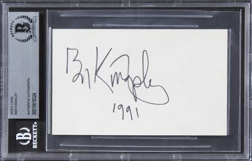 Ben Kingsley Schindler's List "1991" Authentic Signed 3x5 Index Card BAS Slabbed