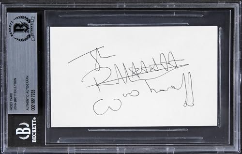 John Rotten Lydon Sex Pistols Authentic Signed 3x5 Index Card BAS Slabbed 2