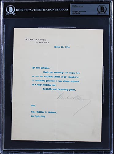 Woodrow Wilson Signed 7x8.75  1914 Letter On White House Letterhead BAS Slab 2