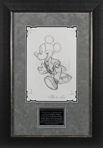 Framed Disney Mickey Mouse Cartoon 8.5x12 Hand Drawn Sketch Circa 1950s