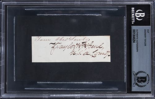 Zachary Taylor "Bt. Br. Genl., U.S.A. Comdg" Signed 1.25x3.5 Cut Sig BAS Slabbed