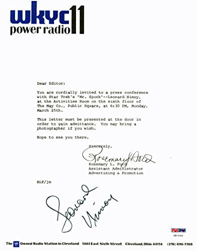 Leonard Nimoy Star Trek Signed 8.5x11 Invitation Letter PSA/DNA #U87259