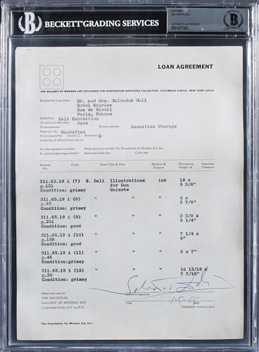 Salvador Dali Authentic Signed Loan Contract Dated January 5, 1965 BAS Slabbed