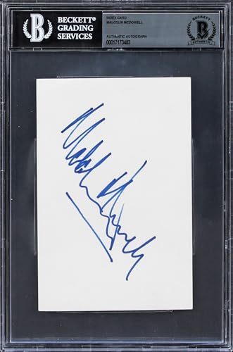 Malcolm McDowell A Clockwork Orange Authentic Signed 4x6 Index Card BAS Slabbed