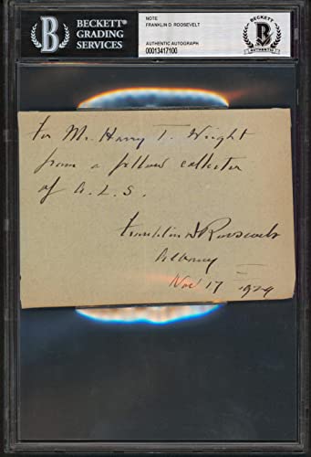 Franklin D. Roosevelt Signed 3.75x5.5 1929 Handwritten Note Auto 10! BAS Slabbed