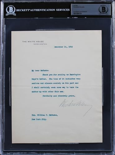 Woodrow Wilson Signed 7x8.75 1914 Letter On White House Letterhead BAS Slab