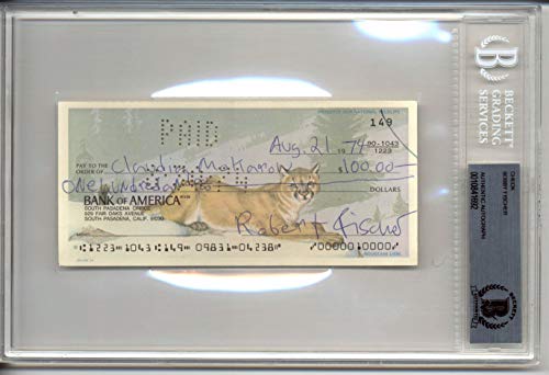 Bobby Fischer Authentic Signed Personal Check Dated August 21, 1974 BAS Slabbed