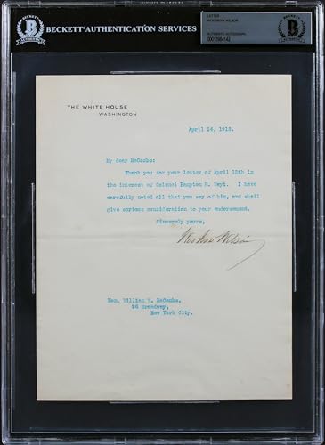 Woodrow Wilson Signed 7x8.75 1913 Letter On White House Letterhead BAS Slab