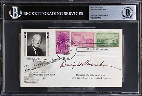Dwight D. Eisenhower Signed Inauguration Day FDC Postmarked 1/21/1957 BAS Slab