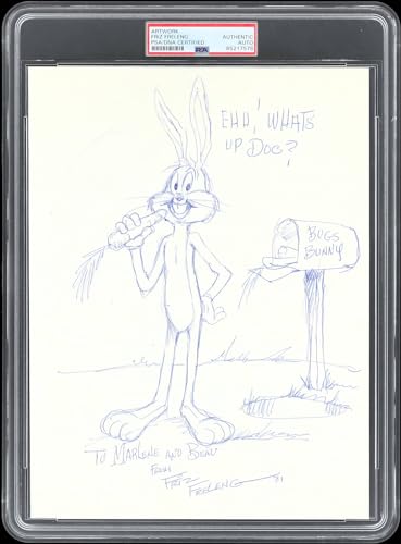 Fritz Freleng "eh, What's up Doc?" Signed 8.5x11 Bugs Bunny Sketch PSA Slabbed