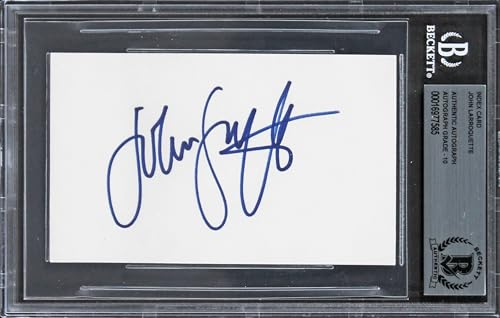 John Larroquette Night Court Signed 3x5 Index Card Auto Graded 10! BAS Slabbed