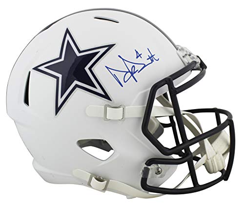 Cowboys Dak Prescott Signed Flat White Full Size Speed Rep Helmet BAS Witnessed
